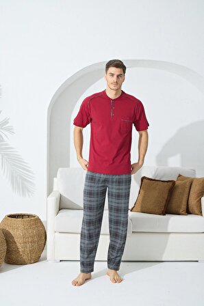 Kocabey 9512 Erkek Midi Yaka Kısa Kol Pijama Takım