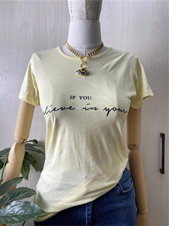 IF You Baskılı Açık Sarı Tshirt