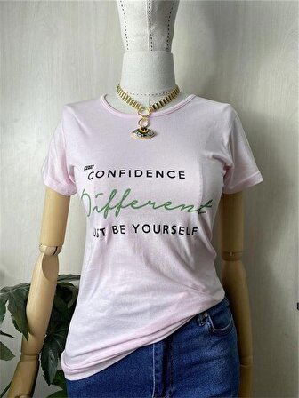 Confidence Baskılı Pembe Tshirt