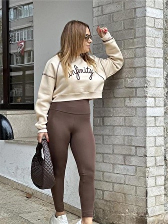 Infinity Baskılı Crop Sweatshirt