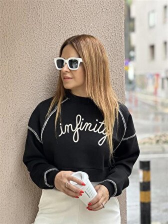 Infinity Baskılı Crop Sweatshirt