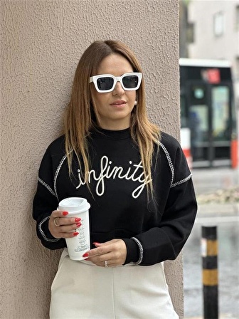 Infinity Baskılı Crop Sweatshirt