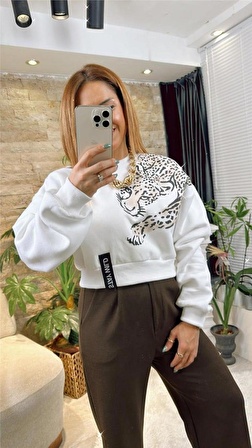 Kaplan Baskılı Crop Sweatshirt