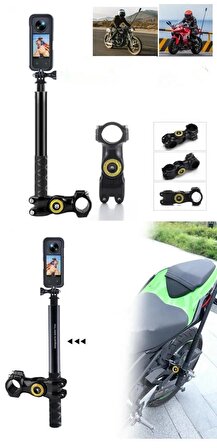 Insta360 Ve Gopro Uyumlu Görünmez Selfie Çubuk Motosiklet Özel Gidon Tutucu Aparatlı