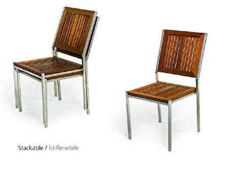 Inox İroko Sandalye, 2li, 2 Adet Bahçe Sandalyesi INX330