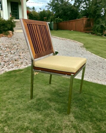 Inox İroko Minderli Sandalye, 2li, 2 Adet Minderli Bahçe Sandalyesi INX330
