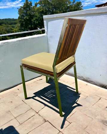 Inox İroko Minderli Sandalye, 2li, 2 Adet Minderli Bahçe Sandalyesi INX330