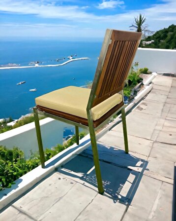 Inox İroko Minderli Sandalye, 4lü, 4 Adet Minderli Bahçe Sandalyesi INX330
