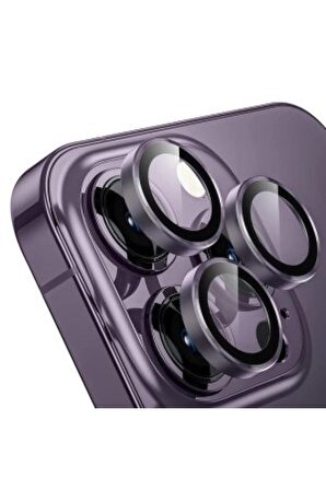 iPhone 14 Pro Max Hd Lens Koruyucu Mor Çerçeveli