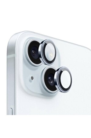 iPhone 15 Hd Lens Koruyucu Mavi Çerçeveli