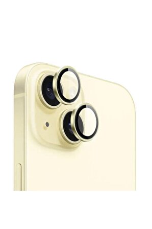 iPhone 15 Hd Lens Koruyucu Sarı Çerçeveli
