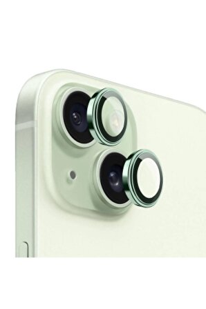 iPhone 15 Hd Lens Koruyucu Yeşil Çerçeveli