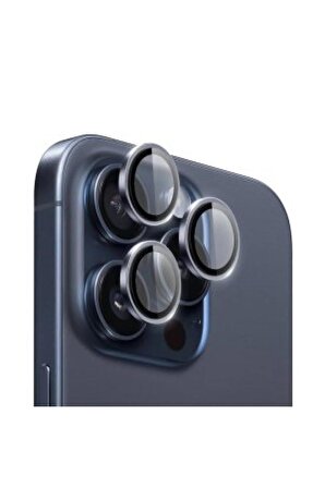 iPhone 15 Pro Hd Lens Koruyucu Mavi Çerçeveli