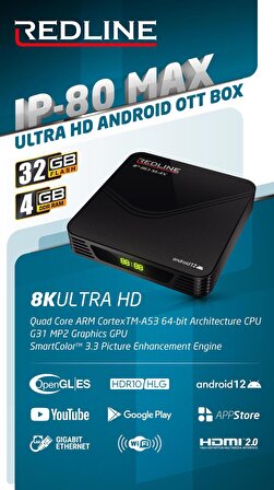 IP-80 MAX ANDROİD 12 ULTRA HD 8K-4GB-32GB MEDİA PLAYER