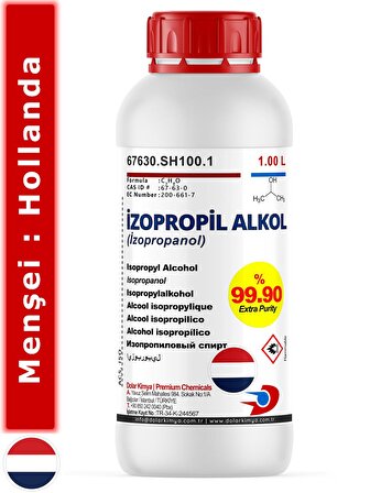 İzoPropil Alkol (İPA) (Hollanda Menşeili) | Extra Saf %99.90 | Dezenfektan | 1.00 Litre
