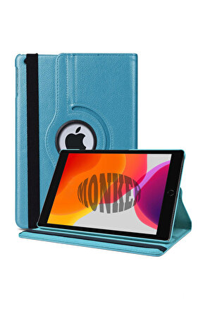 Monker iPad 7. Nesil 10.2 inç Uyumlu Mavi Tablet Kılıfı Dönebilen Standlı Suni Deri