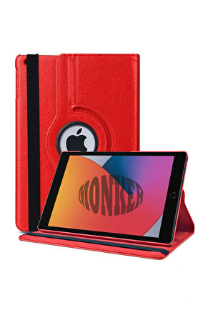 Monker iPad 8. Nesil 10.2 inç Uyumlu Kırmızı Tablet Kılıfı Dönebilen Standlı Suni Deri