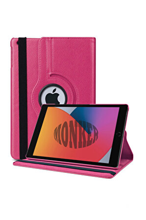 Monker iPad 8. Nesil 10.2 inç Uyumlu Pembe Tablet Kılıfı Dönebilen Standlı Suni Deri