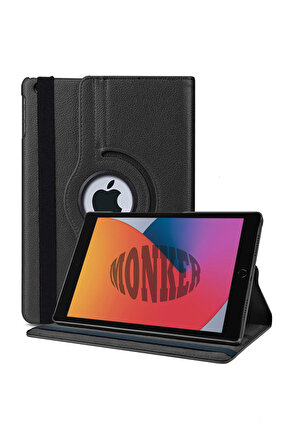 Monker iPad 8. Nesil 10.2 inç Uyumlu Siyah Tablet Kılıfı Dönebilen Standlı Suni Deri