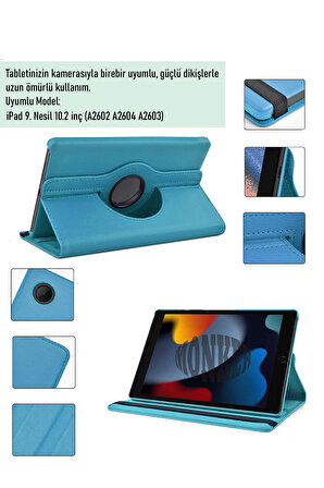 Monker iPad 9. Nesil 10.2 inç Uyumlu Mavi Tablet Kılıfı Dönebilen Standlı Suni Deri