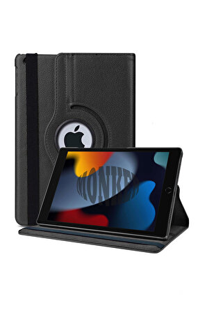 Monker iPad 9. Nesil 10.2 inç Uyumlu Siyah Tablet Kılıfı Dönebilen Standlı Suni Deri