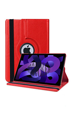 Monker iPad Air 5 10.9 inç 2022 Uyumlu Kırmızı Tablet Kılıfı Dönebilen Standlı Suni Deri