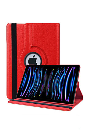 Monker iPad Pro 11 M2 4. Nesil 2022 Uyumlu Kırmızı Tablet Kılıfı Dönebilen Standlı Suni Deri