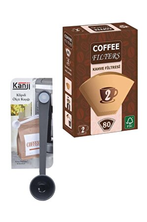 Klipsli Ölçü Kaşığı + Coffee Filters Kahverengi Filtre Kahve Kağıdı 1/2 2 Numara 80'li Paket