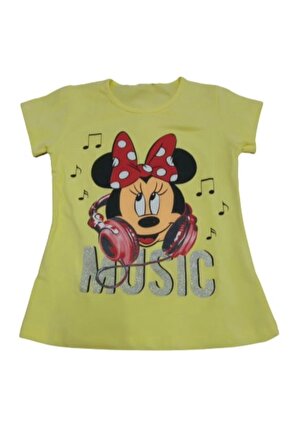 Kız Çocuk Minnie Yazı Desenli Simli Tişört