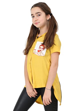 Kız Çocuk Dijital Baskılı Sırt Detaylı Tarz Gömlek