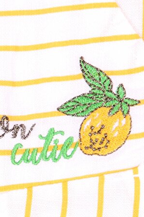 Kız Çocuk Lemon Yazı Desenli Cepli Yanı Fermuarlı Kapri Tulum