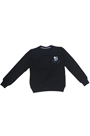 Erkek Çocuk /Kız Çocuk Free Yazı Ördek Desenli Çift Taraf Baskılı Siyah Sweatshirt