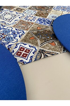 Meryemce Ev Tekstili 35 cm Yuvarlak Mavi Yıkanabilir Runner Amerikan Servis Takımı 6 Kişilik