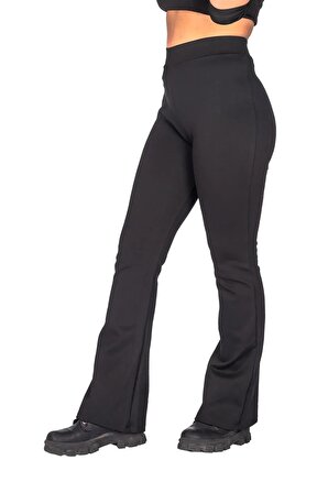 Kadın Yüksek Bel Ispanyol Paça Çelik Interlok Tayt Pantolon