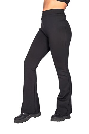 Kadın Yüksek Bel Ispanyol Paça Çelik Interlok Tayt Pantolon