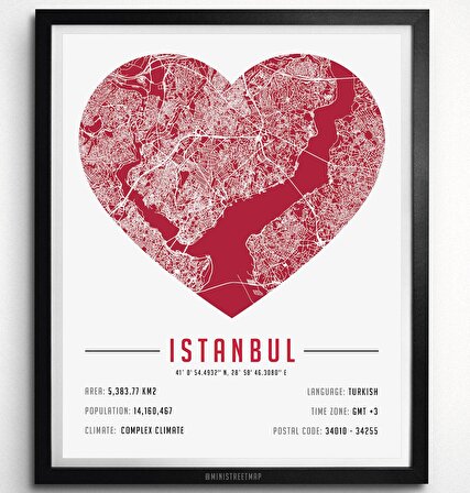 İstanbul 50x70 cm Harita Poster Sevgililer Günü Özel Tasarım