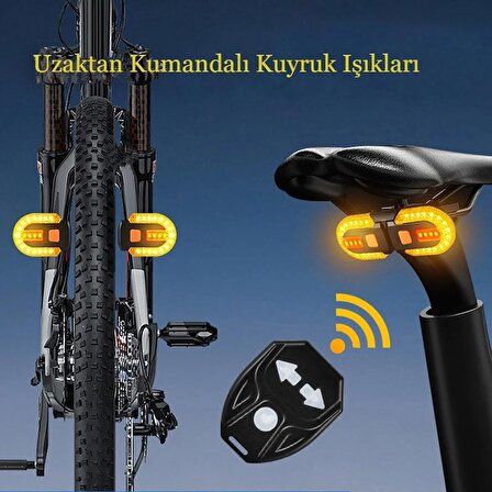 Bisiklet dönüş sinyali arka ışık LED lamba USB şarj edilebilir sugeçirmez kablosuz uzaktan kumanda