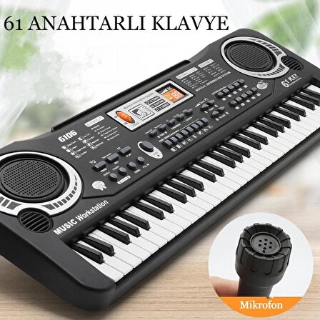 Çocuklar İçin Org Piyano Elektronik Keyboard 61 Tuşlu klavye Mikrofonlu Pilli Karaoke Enstrüman