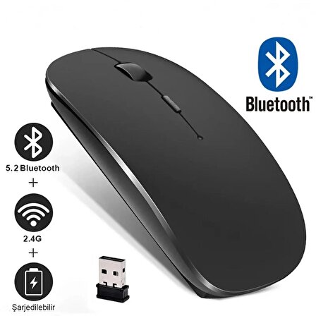 2.4Ghz Bluetooth Şarjlı Android Windows Uyumlu Bluetooth Şarjlı Kablosuz Mouse Sessiz Tıklama