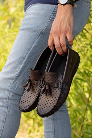 Tomiross-Ivan Kahverengi Cilt Garantili Erkek Günlük Rahat Ortopedik Loafer Ayakkabı IVAN-8481