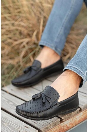 Tomiross-Ivan Siyah Cilt Garantili Erkek Günlük Rahat Ortopedik Loafer Ayakkabı IVAN-8481