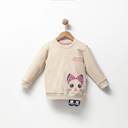 Jolbaby Kedicik Detaylı Kız Çocuk Sweatshirt Bluz