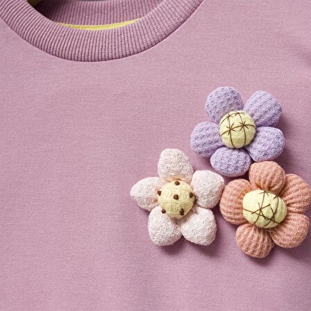 Jolbaby Örgü Çiçek Detaylı Kız Çocuk Sweatshirt Bluz