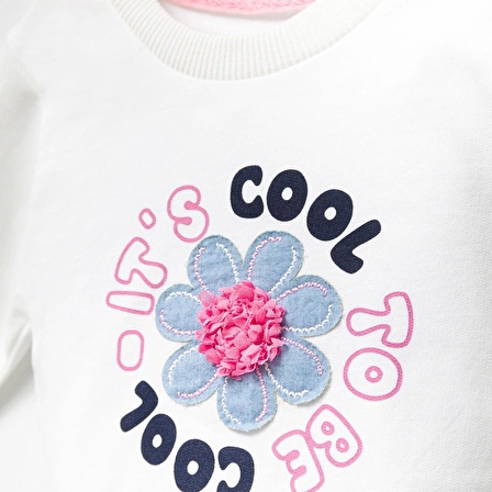 Jolbaby Çiçek Detaylı Kız Bebek Sweatshirt Bluz