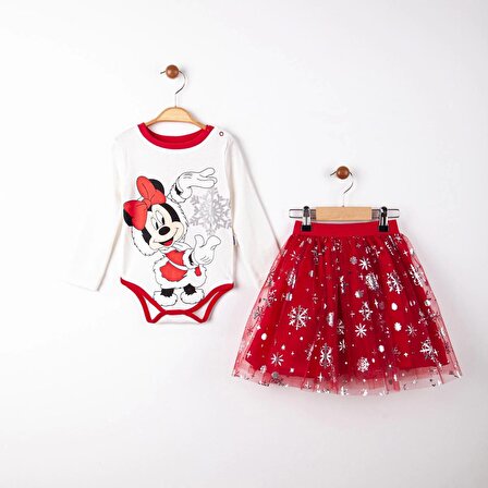 Jolbaby Minnie Mouse Yılbaşı Noel Temalı Tütü Elbise Tulum 2'li Takım