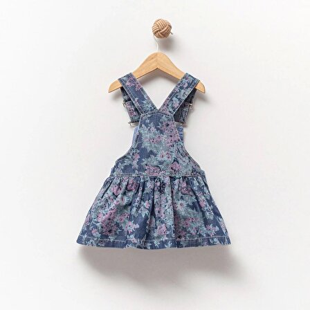 Jolbaby Çiçek Desenli Jean Kot Denim Kız Bebek Bayramlık Jile Elbise
