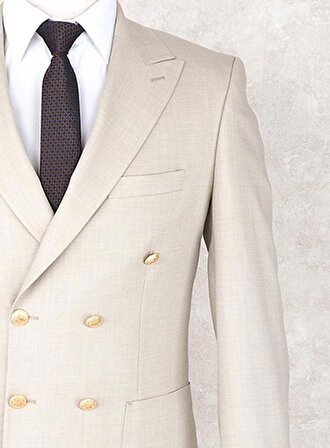 Jan Carlucci Yazlık Kruvaze -Yarım Astar- Metal Düğme Slimfit Drop 6 Ceket- Açık Taş Rengi