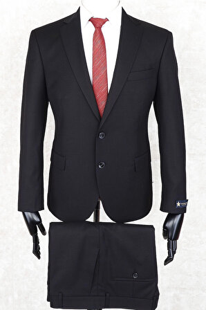 Jan Carlucci Regular Fit Mono Yaka İki Düğme-Çift Yırtmaç  Siyah Drop 4 Takım Elbise