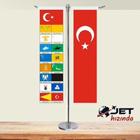 Jethızında 17 Türk Devleti Ve Türk Bayrağı 2'li T Masa Bayrağı Takımı