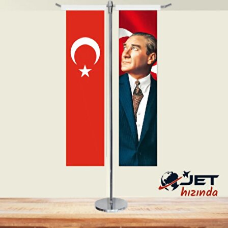 Jethızında Türk Bayrağı Ve Atatürk 2'li T Masa Bayrağı Takımı